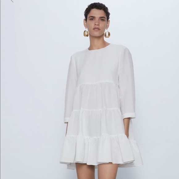 Zara textured weave dress white Clearance